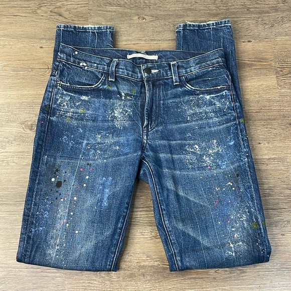 Vince Women’s Mid Rise Skinny Paint Splattered Distressed Jeans, size 28 - Picture 2 of 11